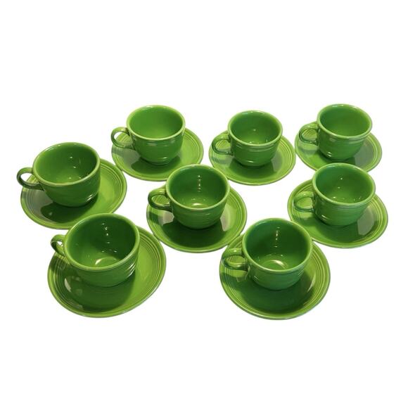 Fiesta Ware Fiesta HLC HLC Set of 8 Retired Shamrock Green Tea Cups & Saucers - Picture 2 of 16